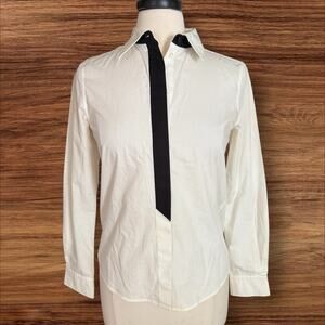 Marc Jacobs Blouse Size S White Black Trim Long Sleeves 100% Cotton Button Up